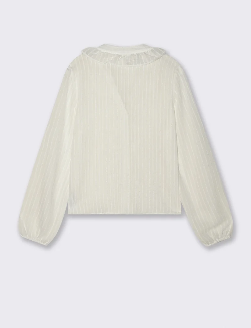 Camicia con Rouches e Collo Coreano - Avorio