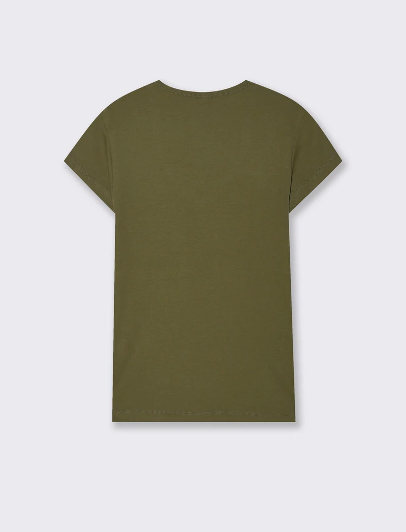 T-shirt basic a costine con scollo a V - Kaky 1