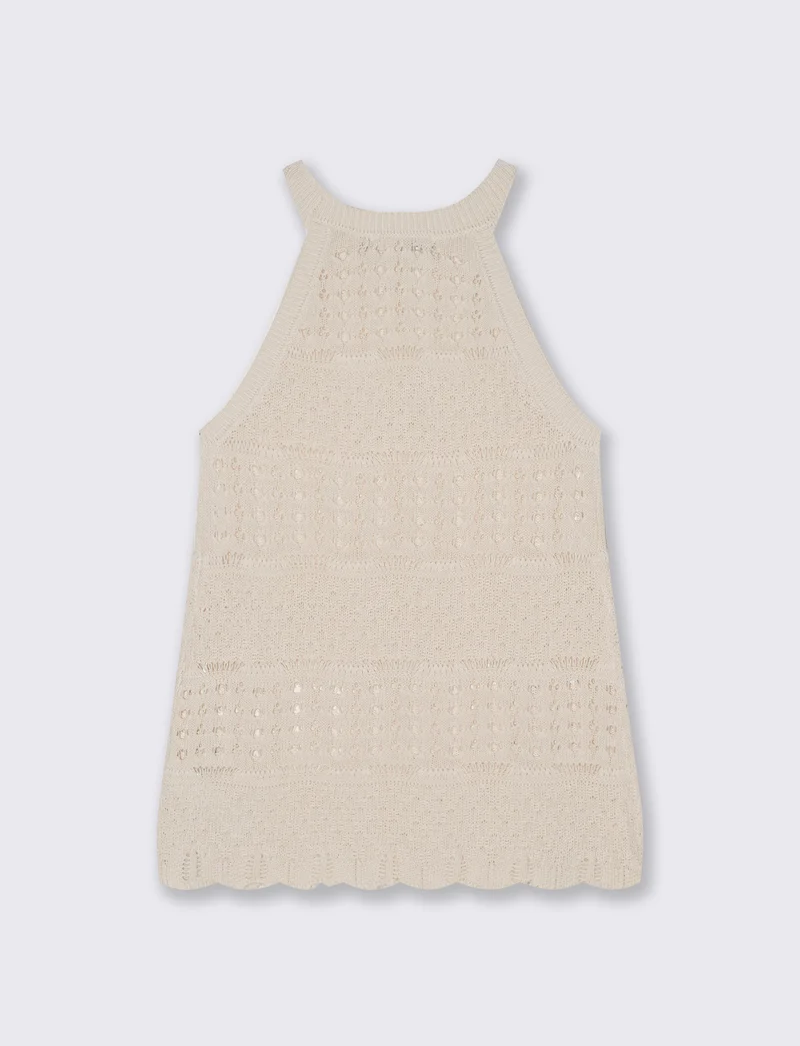 Top Crochet con Fondo a Onde Elegante - Avorio