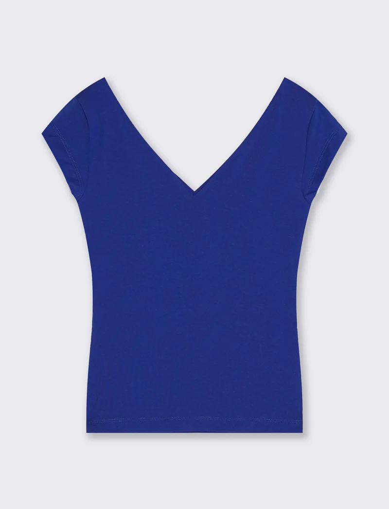 T-Shirt Cotone Scollo a V - Blu royal