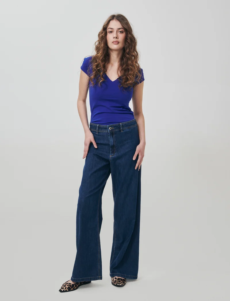 T-Shirt Cotone Scollo a V - Blu royal