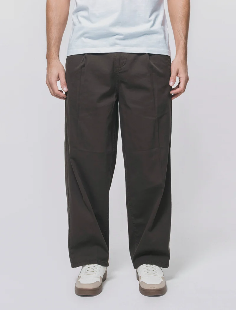 Pantaloni Chino Wide Leg in Twill - Moro