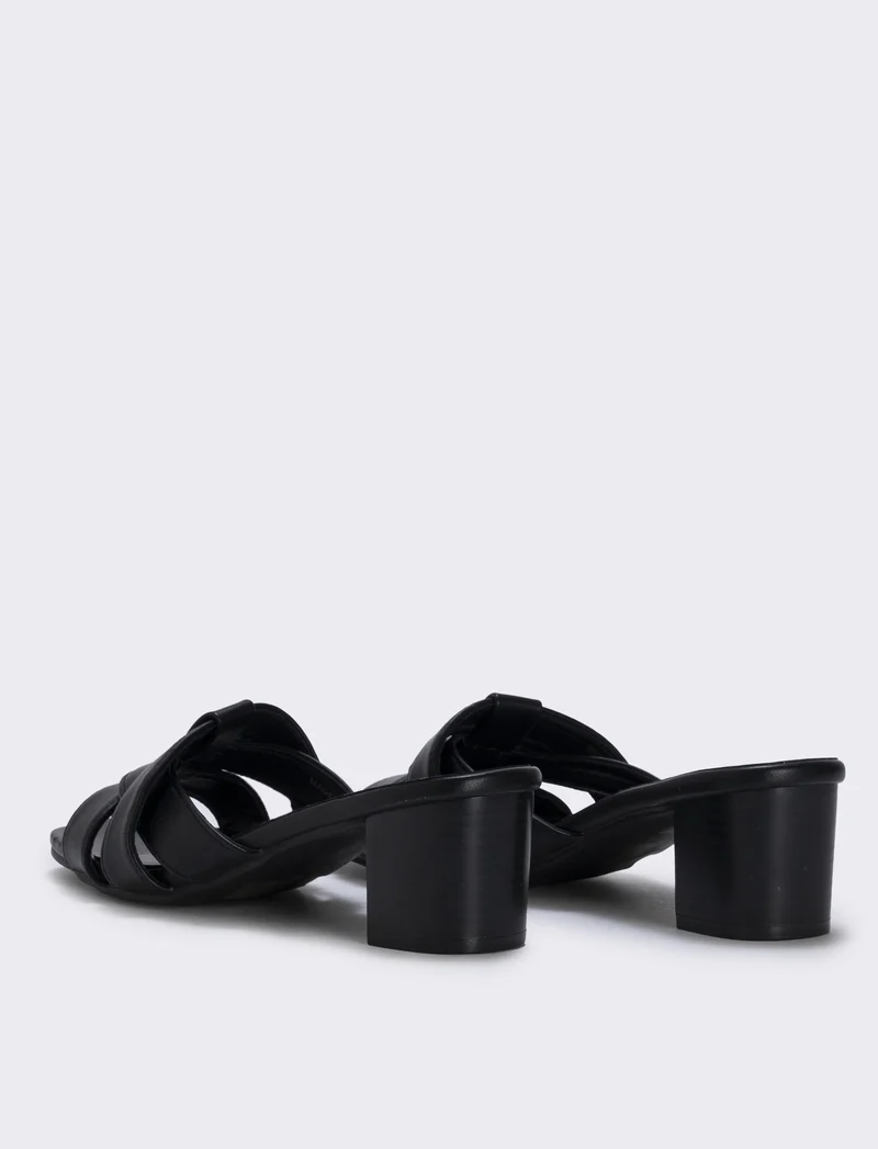Mule in poliuretano con tacco effetto legno - Nero