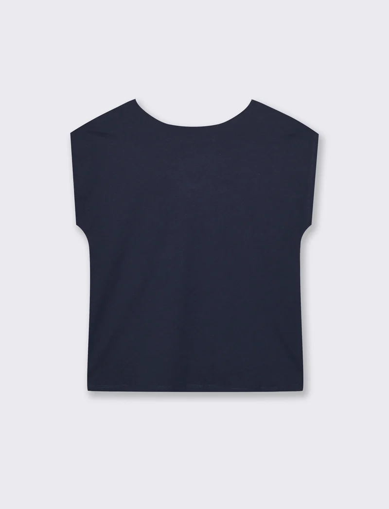 T-Shirt Manica Corta con Apertura al Collo - Blu