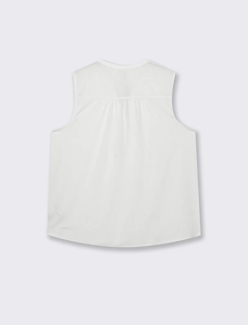 Camicia Giromanica con Scollo a V e Laccetto - Bianco