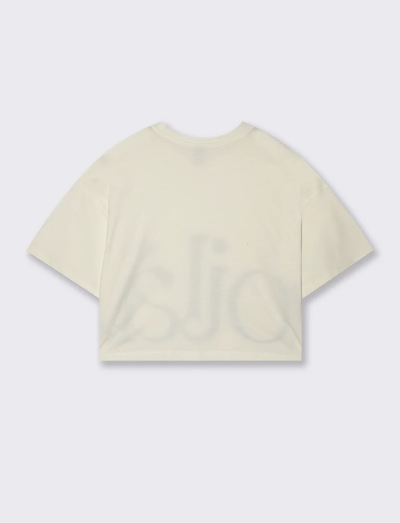 T-shirt Crop con Stampa e Manica Corta - Avorio