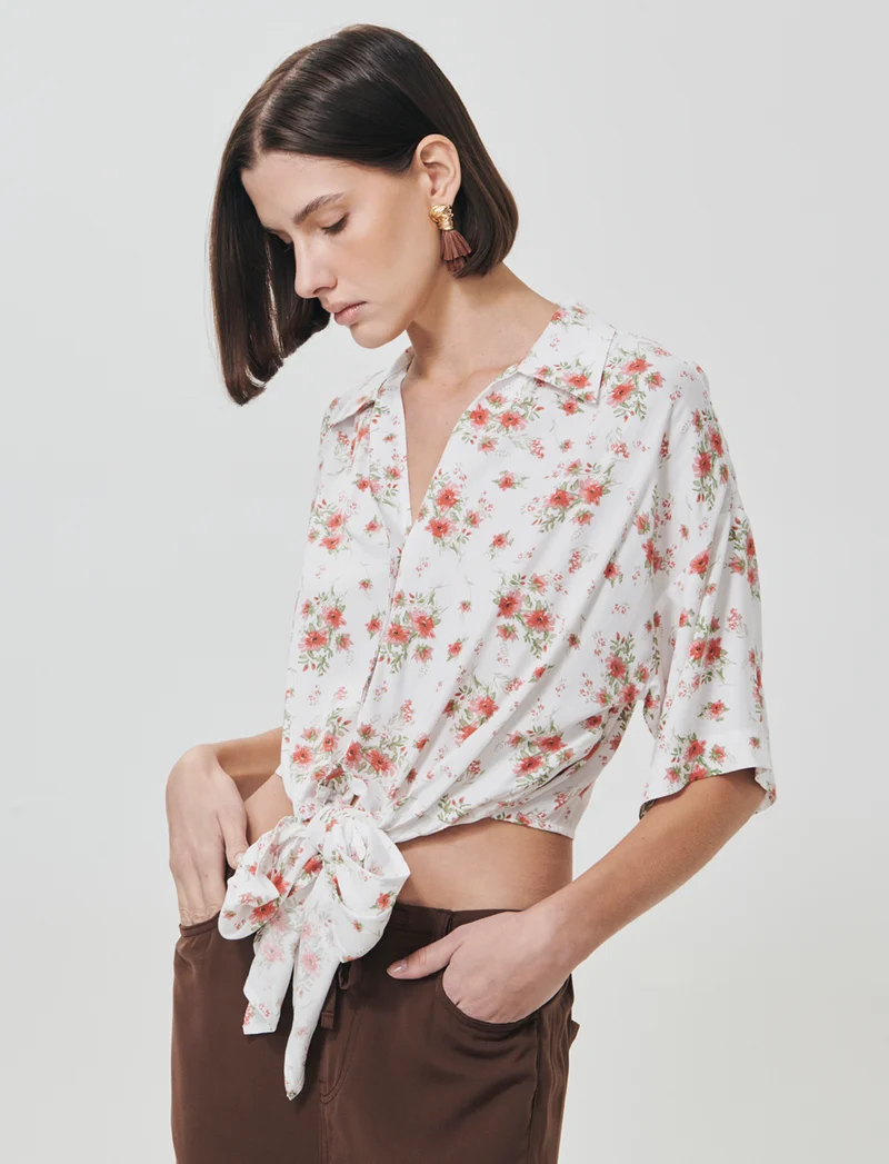 Camicia Stampata Mezza Manica con Nodo - var 1