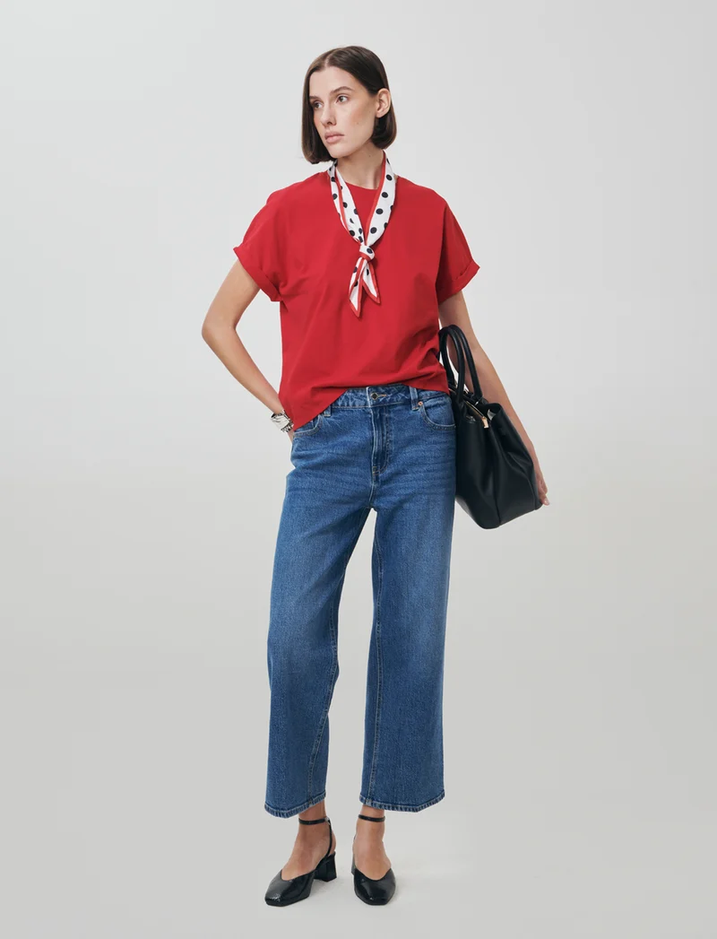 T-shirt in cotone con foulard incluso - Rosso