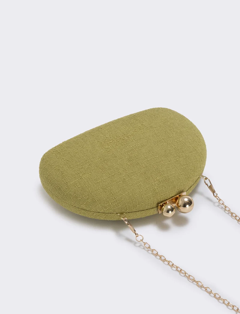 Borsetta clutch rigida mezzaluna in tessuto - Verde oliva