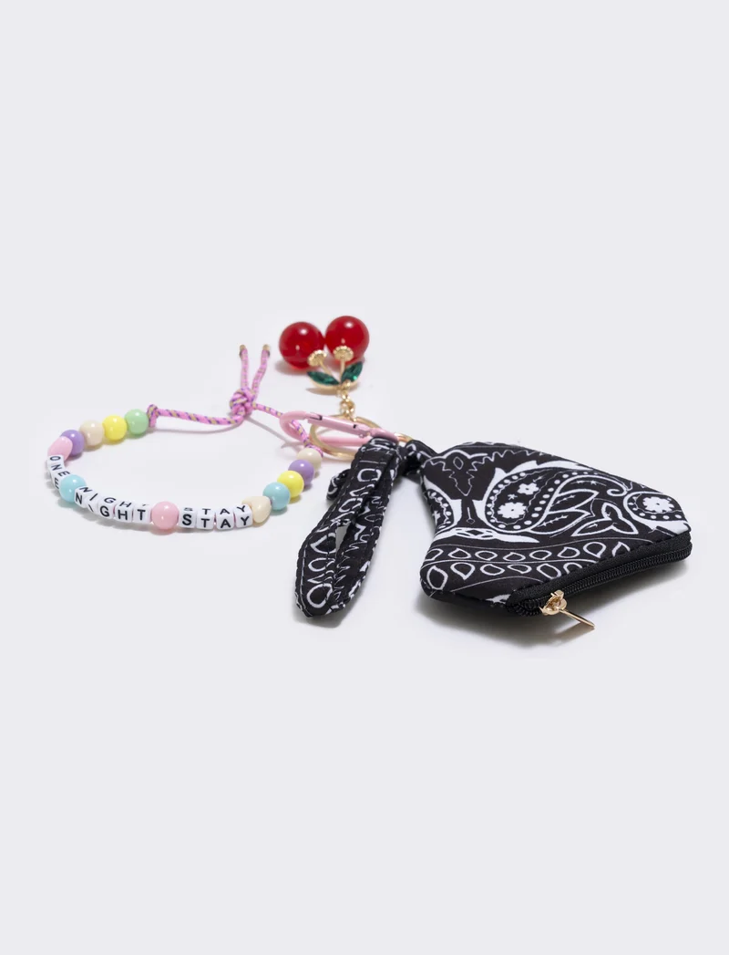 Portamonete cuore paisley con ciondoli - Nero