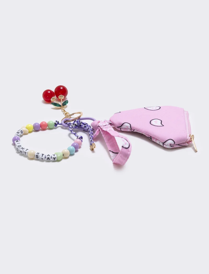 Portamonete cuore paisley con ciondoli - Rosa