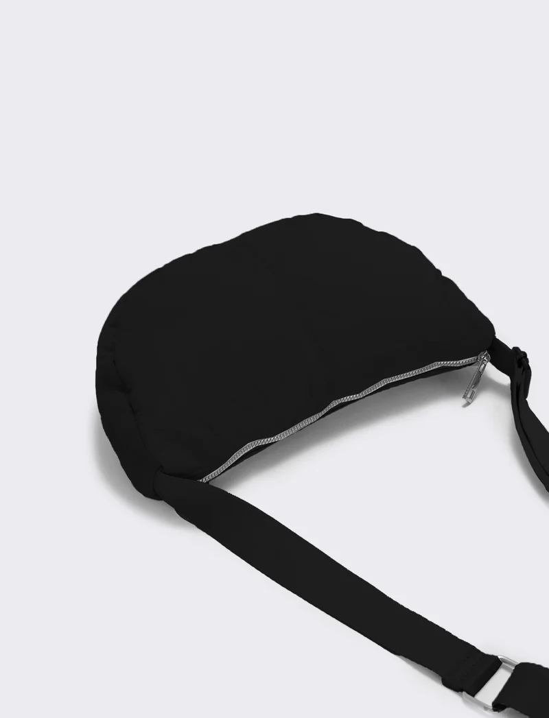 Borsa mezzaluna in nylon con tracolla - Nero