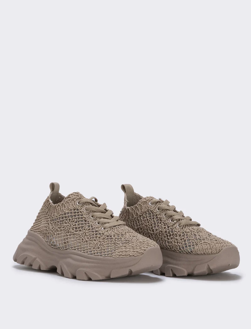 Sneakers effetto macramè colorate - Beige