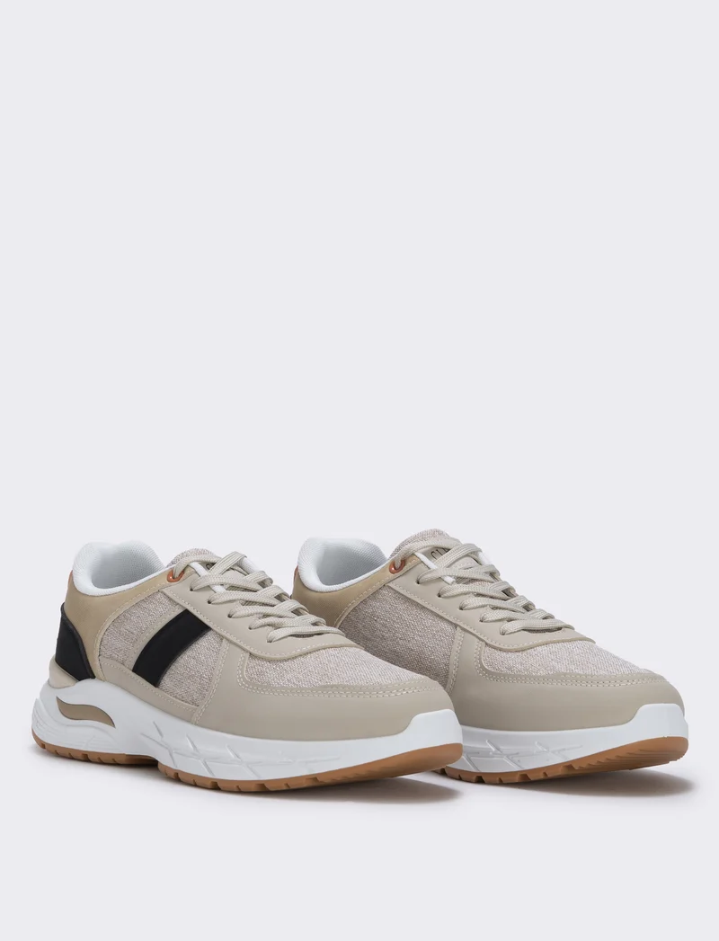 Sneakers retrò beige con dettagli a contrasto - Cammello