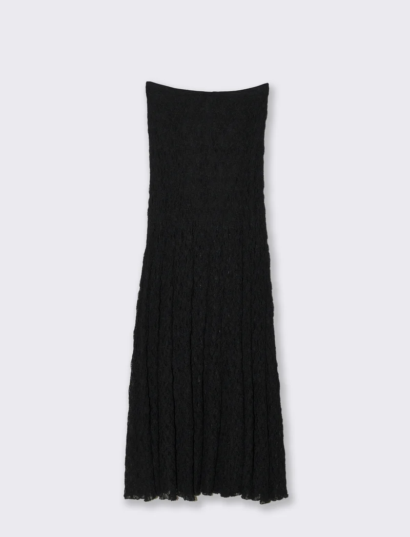 Gonna lunga in pizzo con elastico vita - Nero
