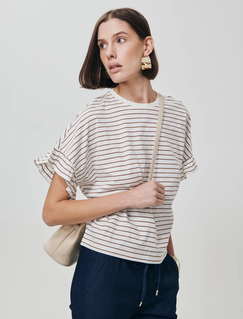 T-Shirt Girocollo Mezza Manica con Ruches - var 2