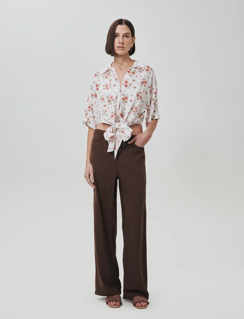 Pantalone Jogger Wide Leg con Coulisse - Marrone cioccolato
