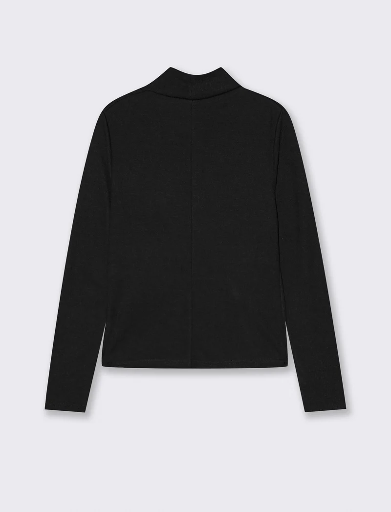 Maglia in tessuto morbido con scollo drappeggiato - Nero
