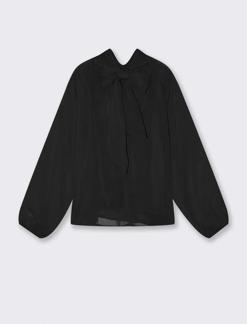 Casacca in tessuto leggero con fiocco al collo - Nero