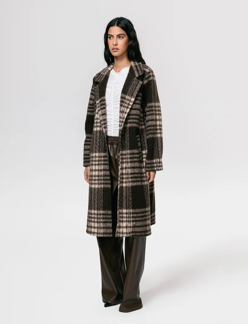 Cappotto over in tessuto a quadro - Moro