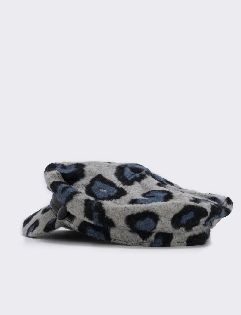Cappello berrettone donna leopardato - Blu