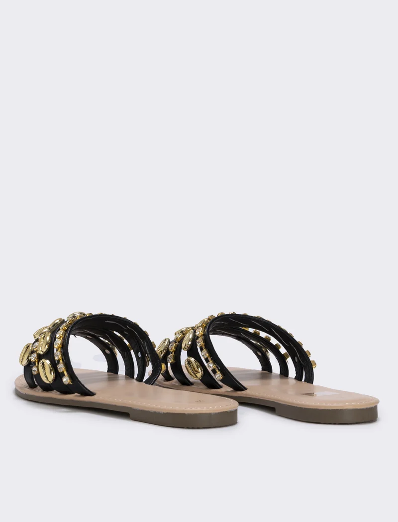 Mule marine da con conchiglie e strass - Nero