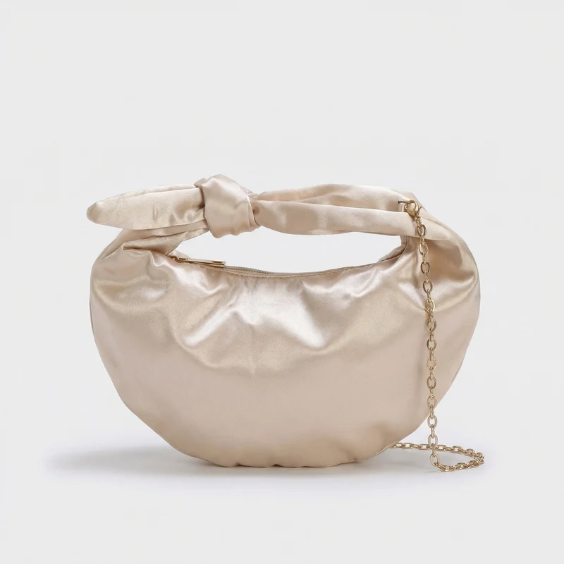 Borsetta satin con nodo e tracollina elegante - Beige