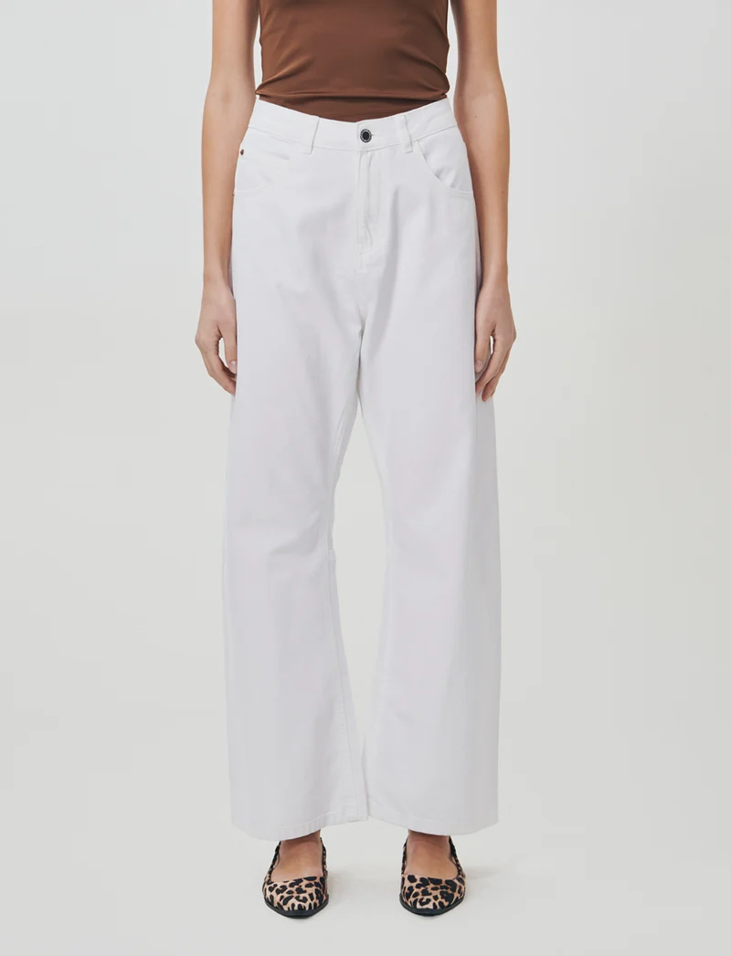 Jeans Gamba Larga con Vita Regolabile - Bianco
