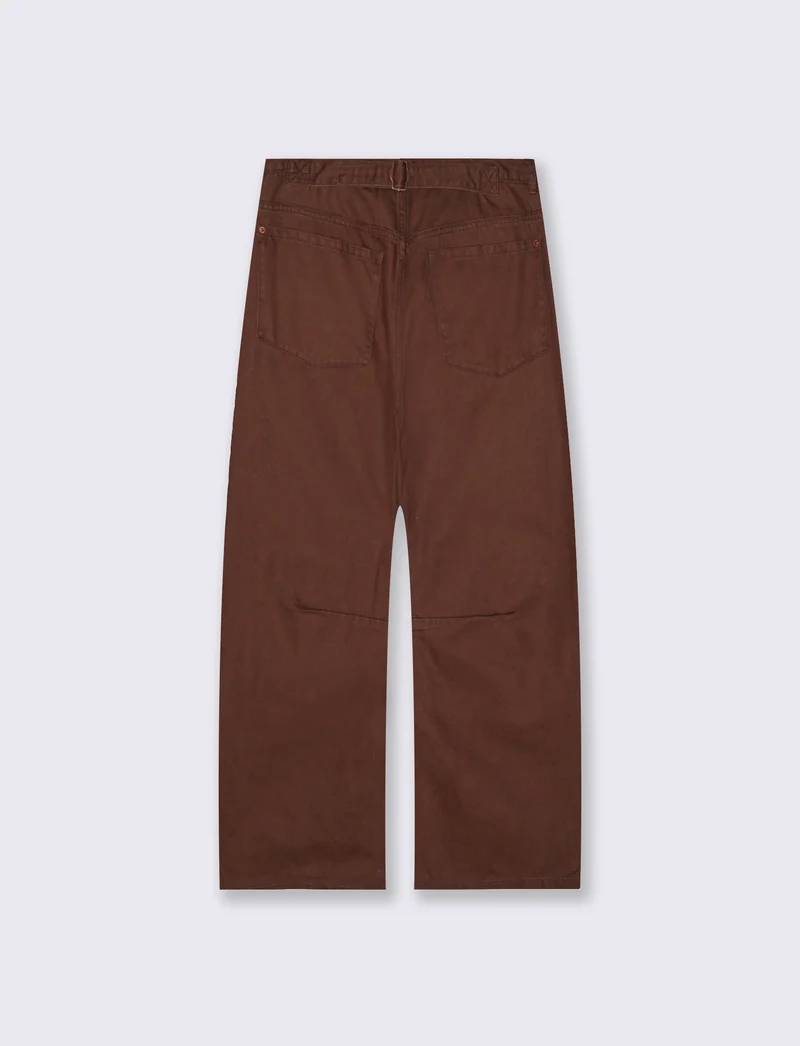 Jeans Gamba Larga con Vita Regolabile - Marrone