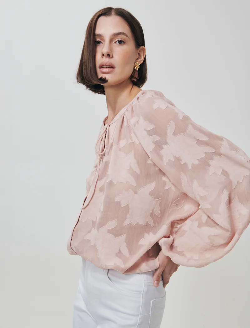Blusa Manica Lunga con Bottoni Madreperla - Rosa chiaro