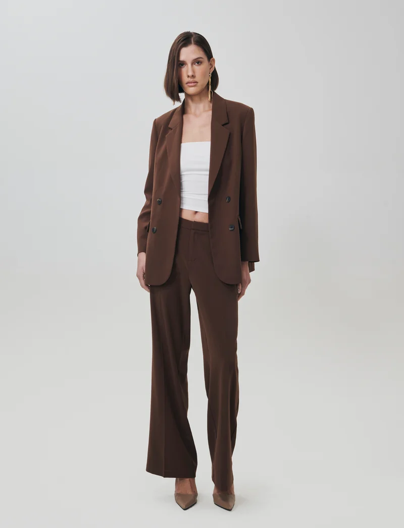 Pantalone Gamba Larga con Pinces Retro - Marrone cioccolato