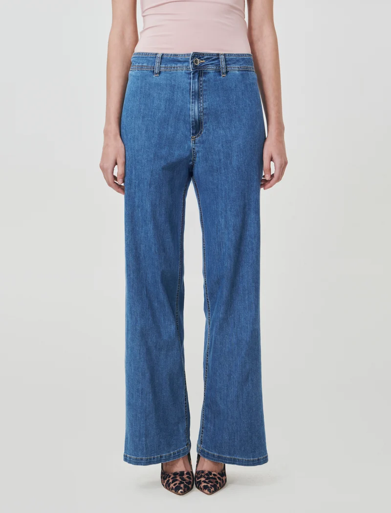 Jeans Gamba Larga con Vita Alta - Denim chiaro