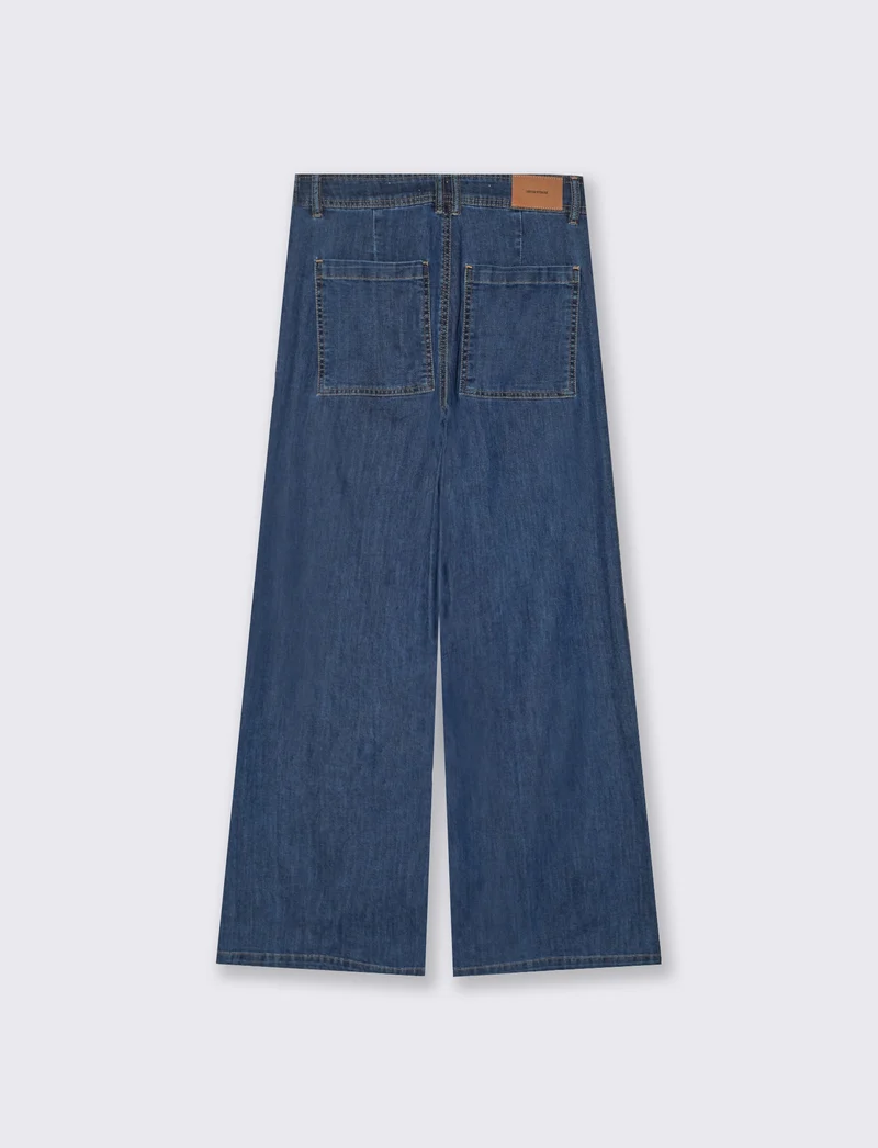 Jeans Gamba Larga con Vita Alta - Denim