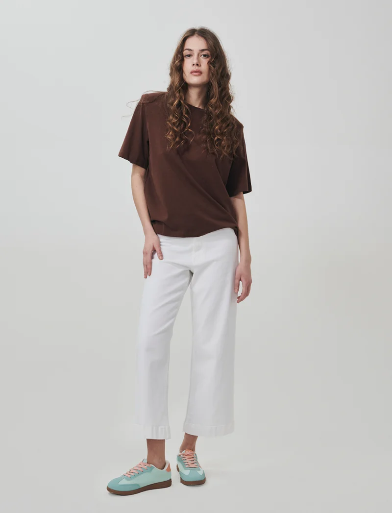 Jeans Gamba Larga Crop - Bianco