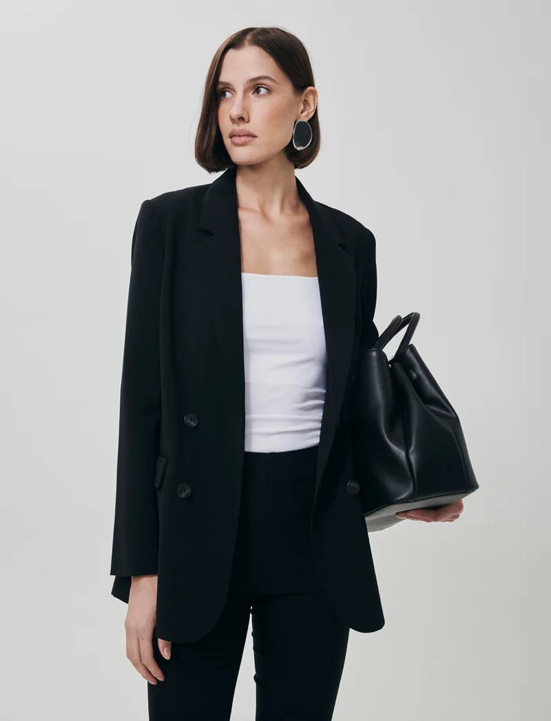 Giacca Aperta con Bottoni Decorativi e Tasche - Nero