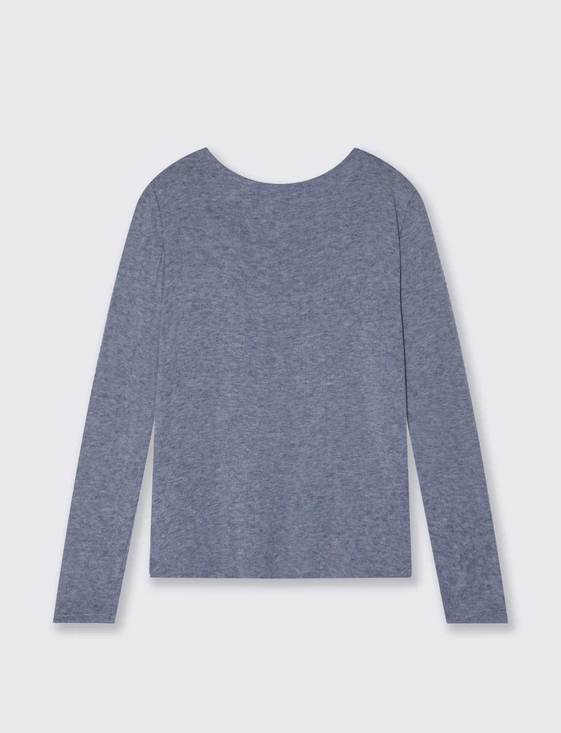 Tshirt manica lunga in tessuto pesante con collana - Denim