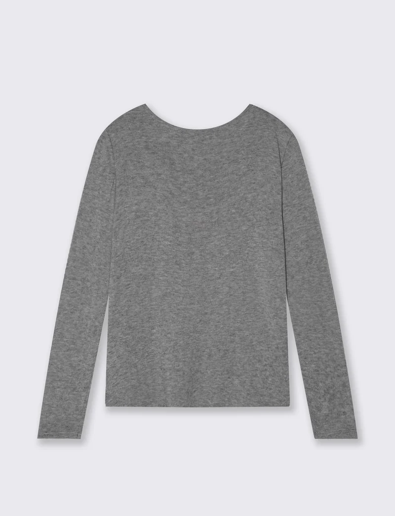 Tshirt manica lunga in tessuto pesante con collana - Grigio mel.