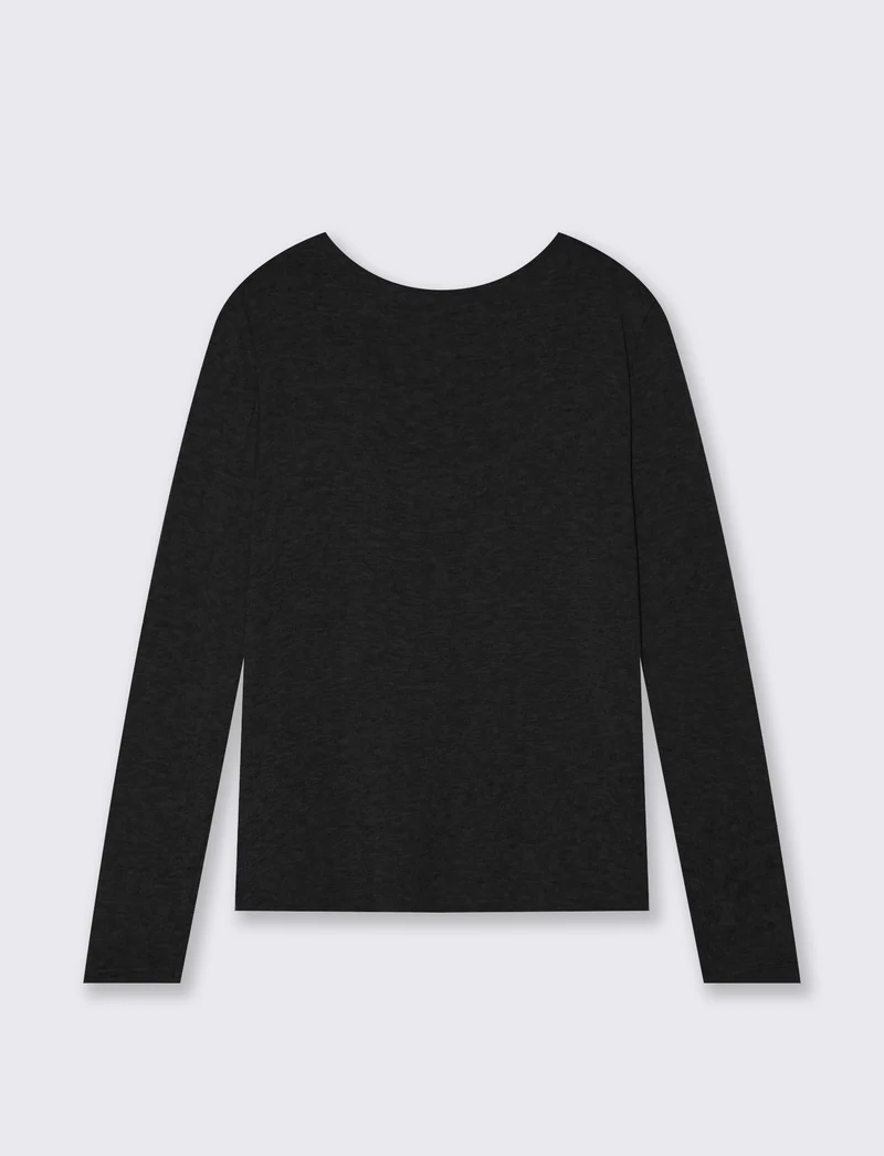 Tshirt manica lunga in tessuto pesante con collana - Nero