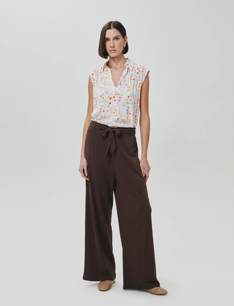 Pantalone con fusciacca e punto smock - Marrone cioccolato