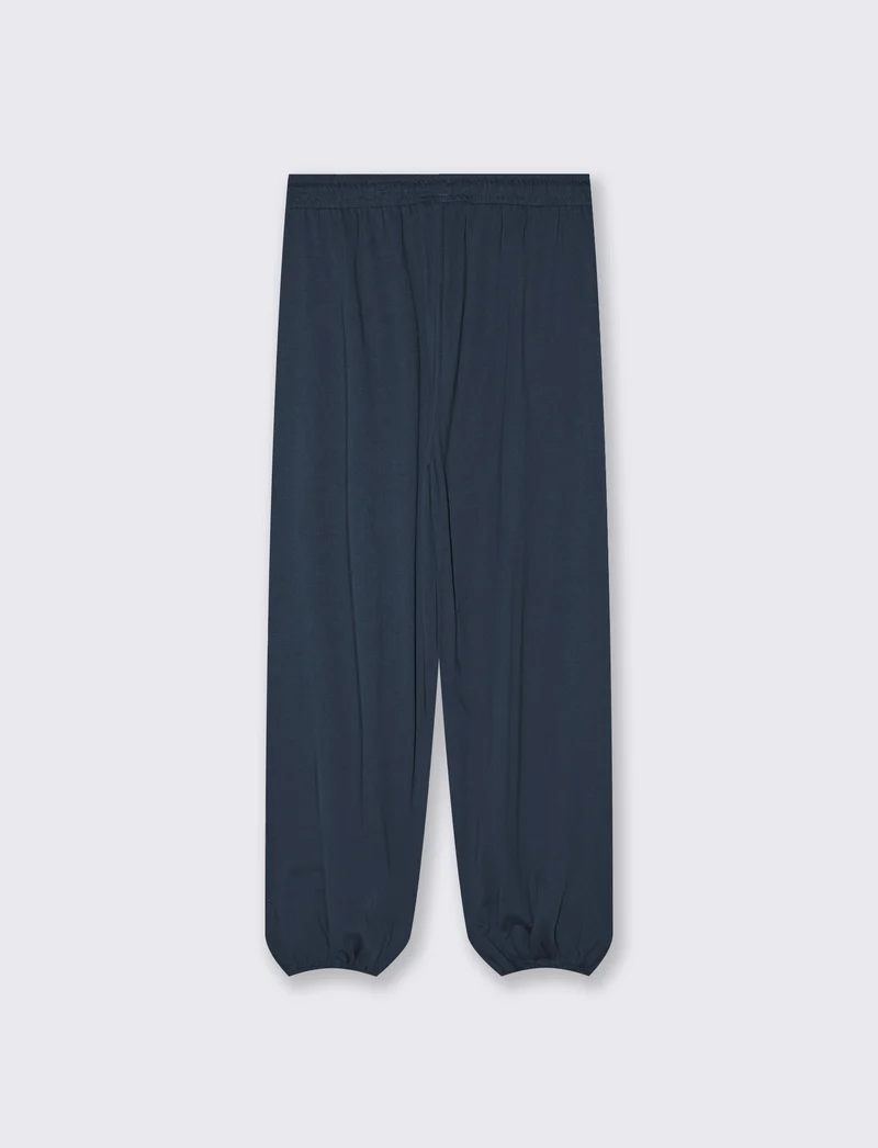 Pantalone in cotone con elastico in vita - Blu