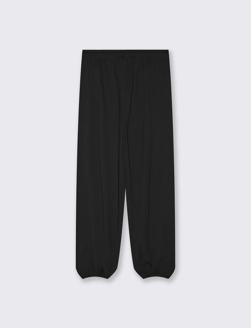 Pantalone in cotone con elastico in vita - Nero