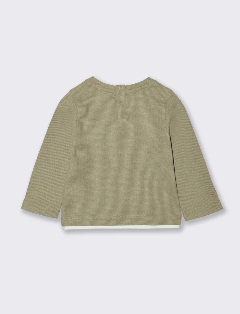 T-shirt manica lunga in tessuto waffle - Grigio mastice