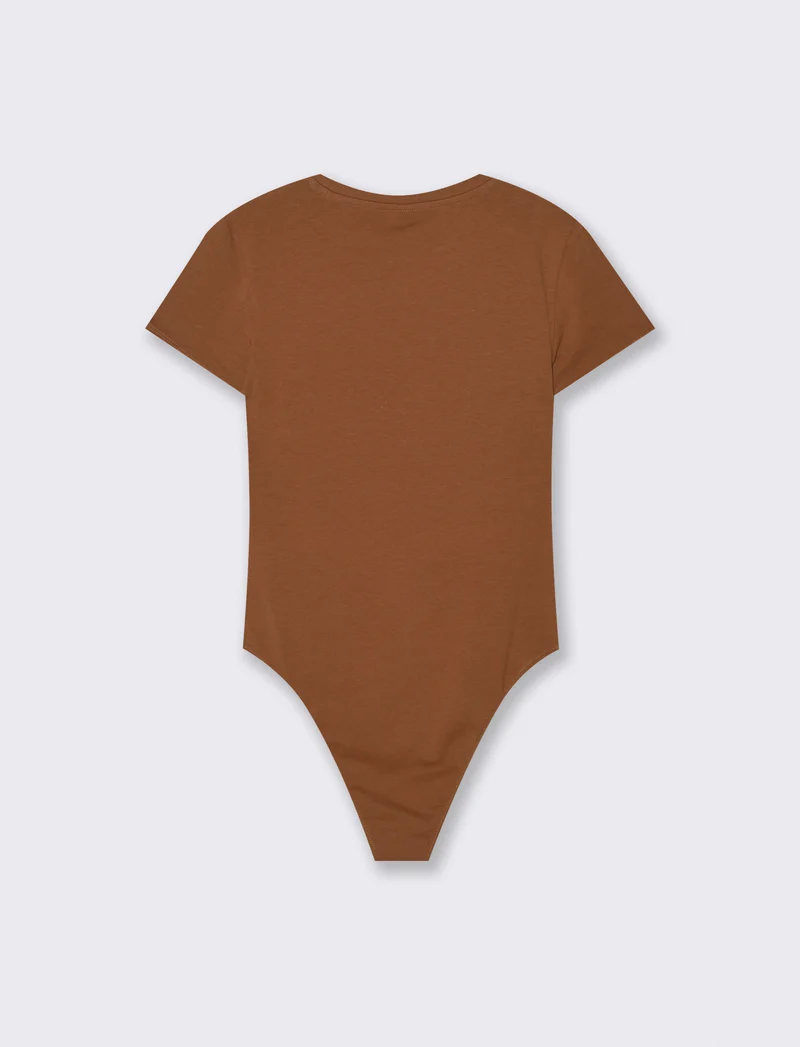 Body Manica Corta Girocollo Basico - Marrone tabacco
