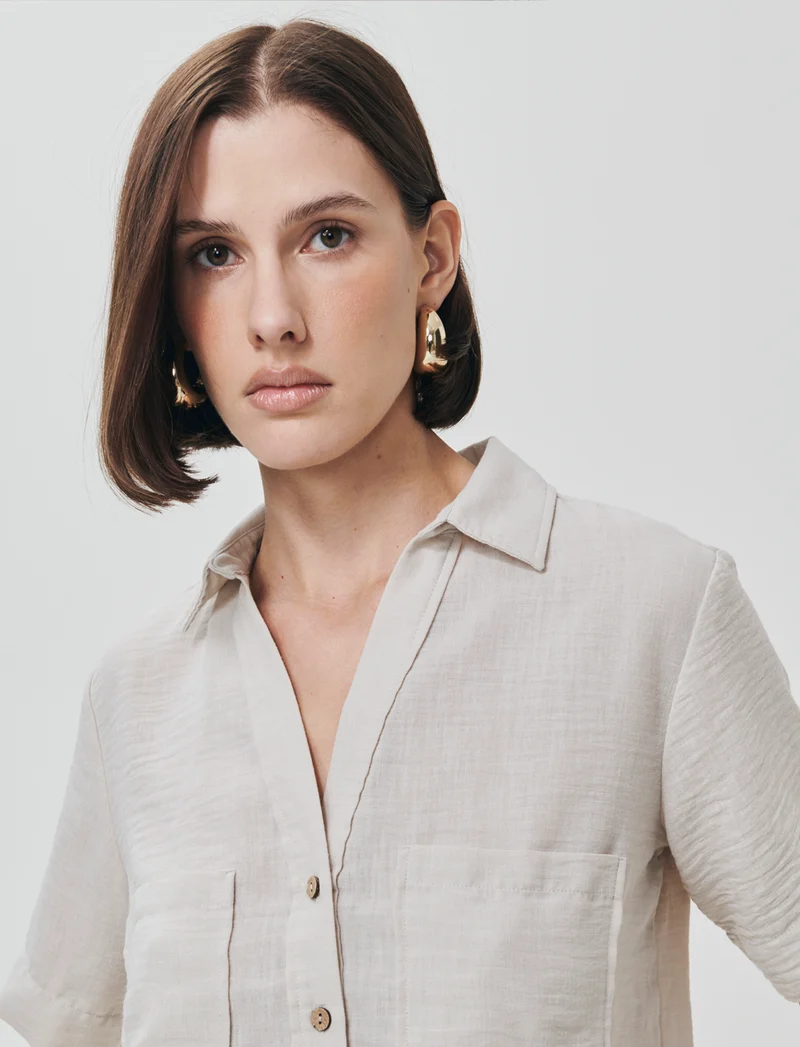 Camicia Manica Corta con Tasche a Toppa - Sabbia