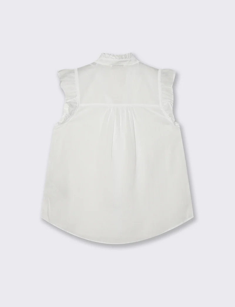 Camicia Giro Maniche con Rouches e Colletto - Bianco