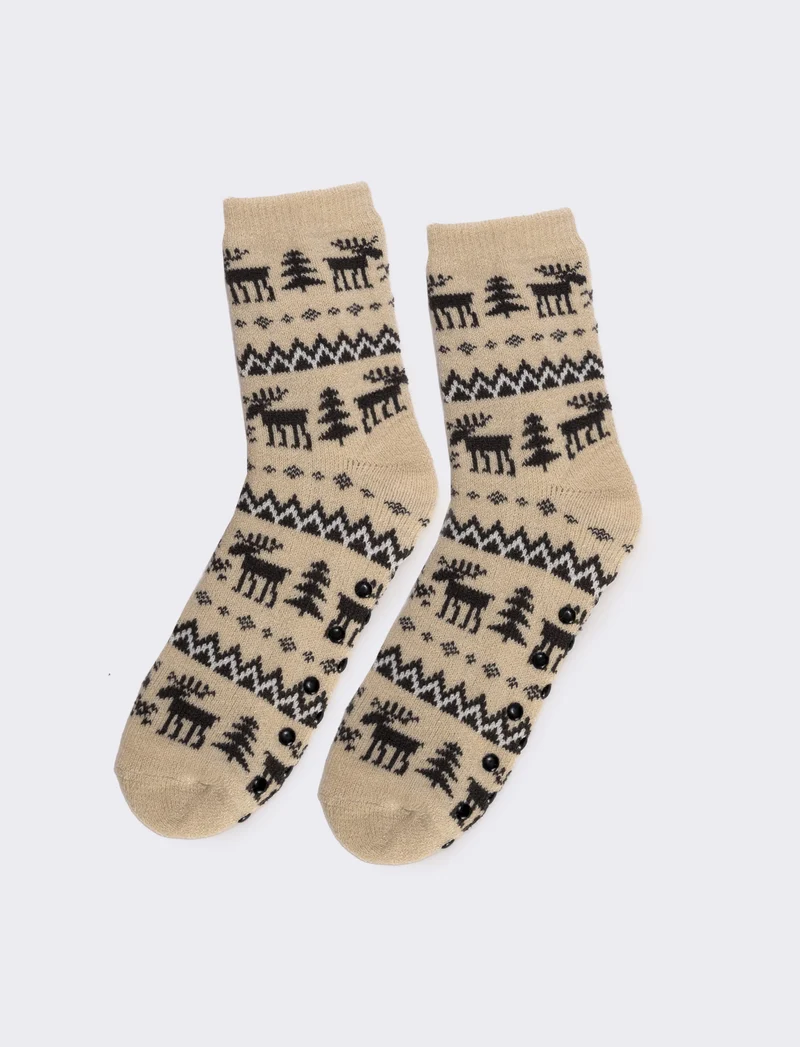 Calzini antiscivolo uomo natale - Beige