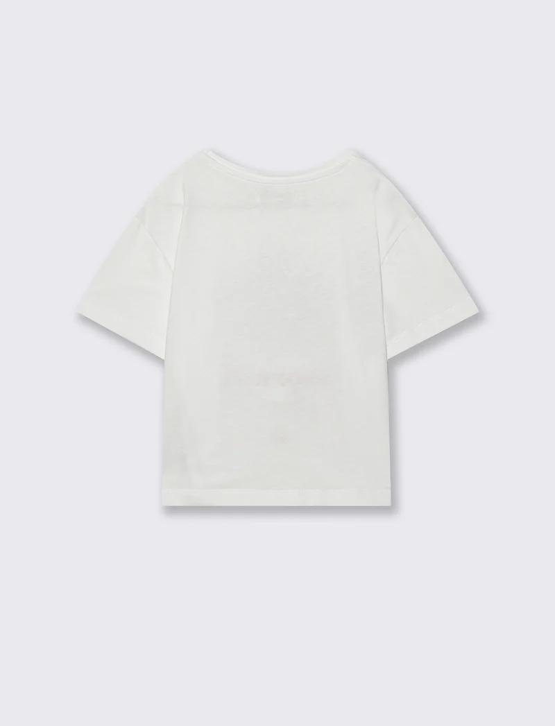 T-shirt mezza manica con petali decorativi - Bianco