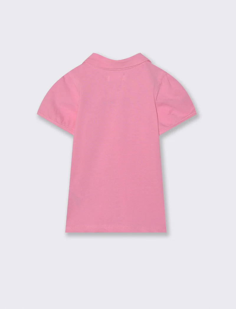 T-shirt polo in piquet con colletto - Rosa
