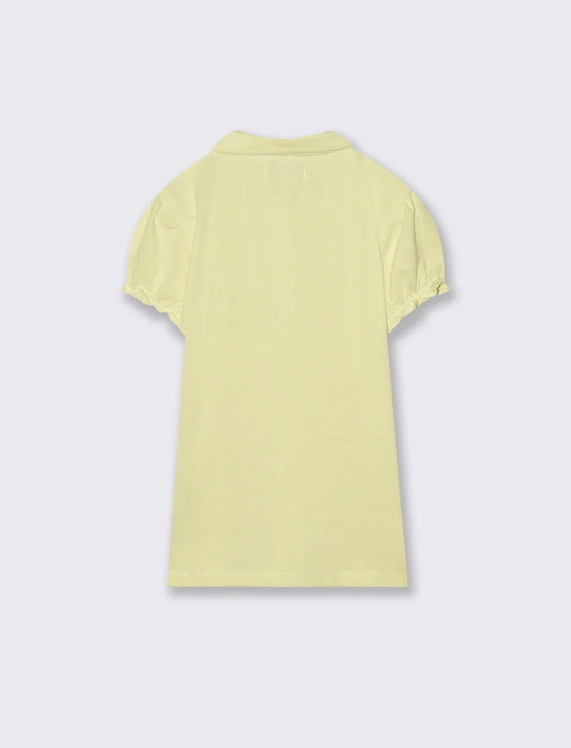 T-shirt polo cotone bambina con maniche arricciate - Giallo