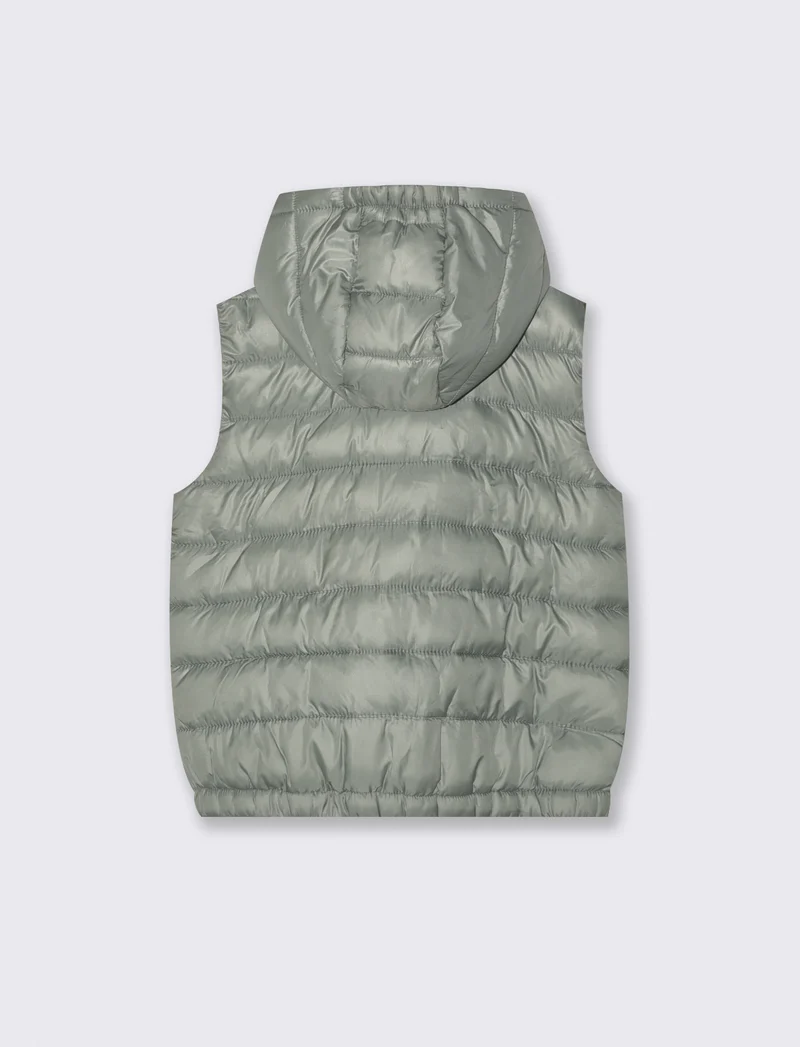 Gilet imbottito leggero con cappuccio - Verde salvia